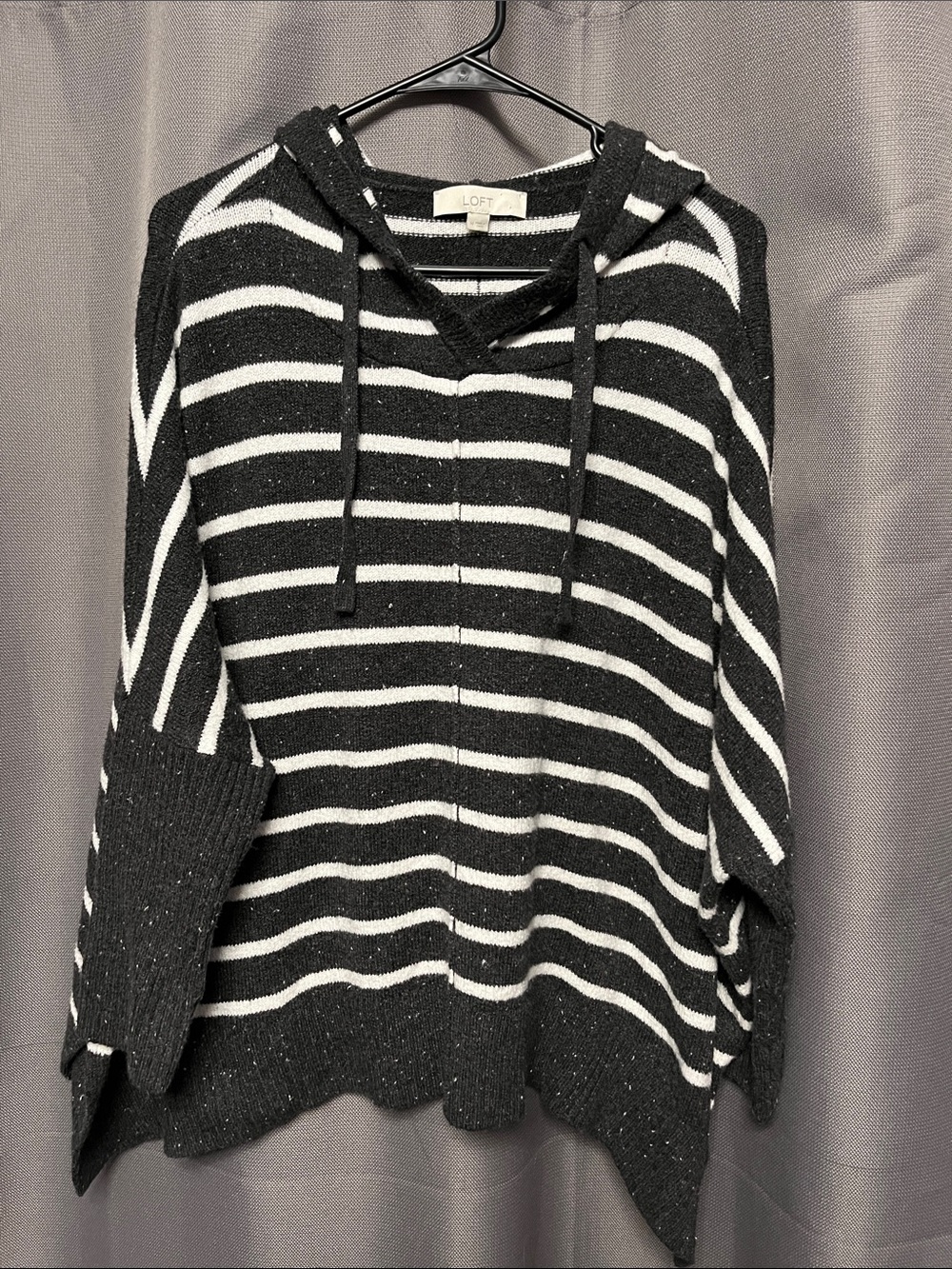 LOFT Black & White Striped Cowl-Neck Sweater Hoodie